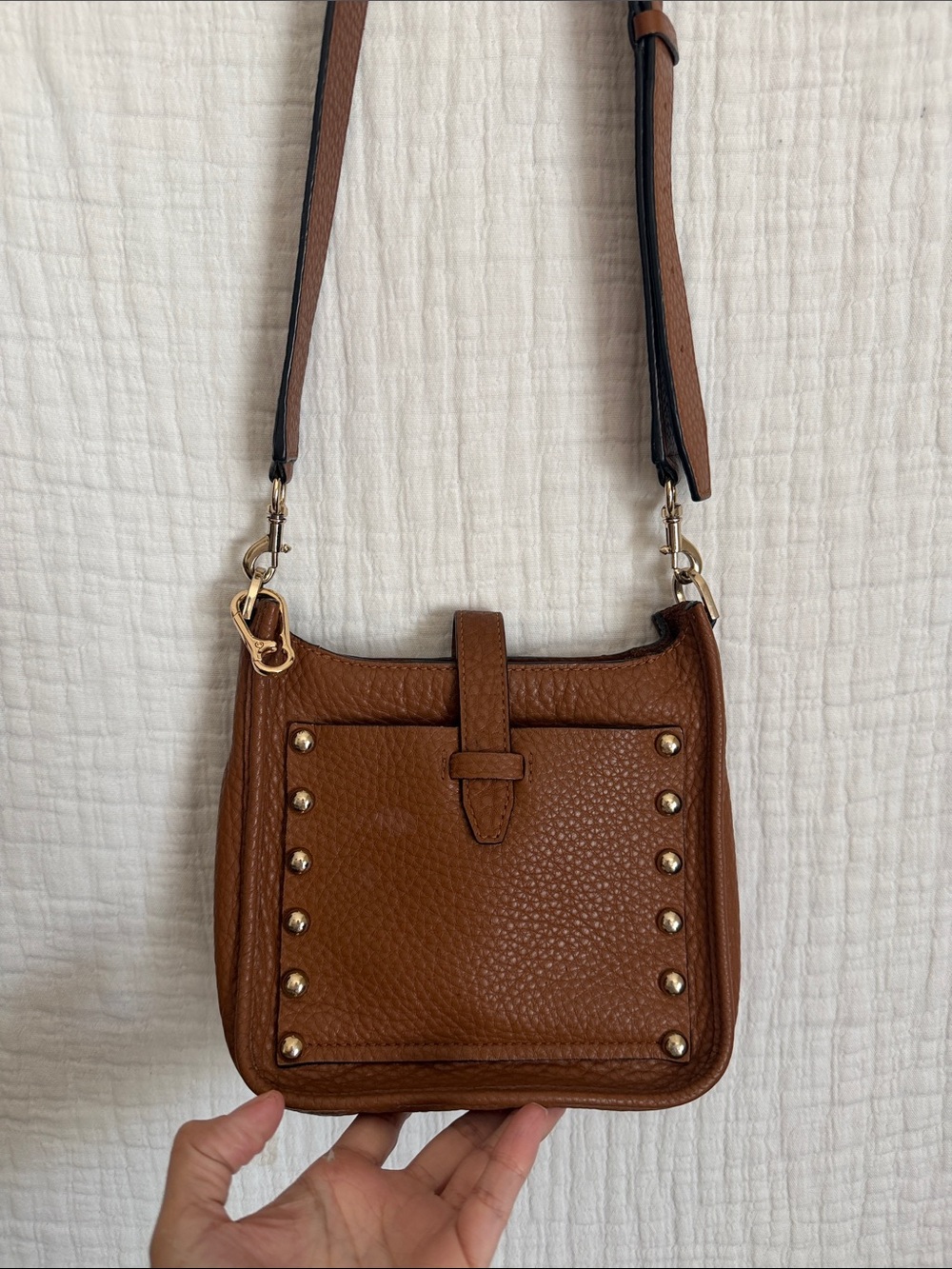 Rebecca minkoff Brown Leather Crossbody Bag with Gold Studs